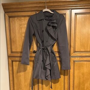 Sandro Gray Trench Coat with Ruffle Detail